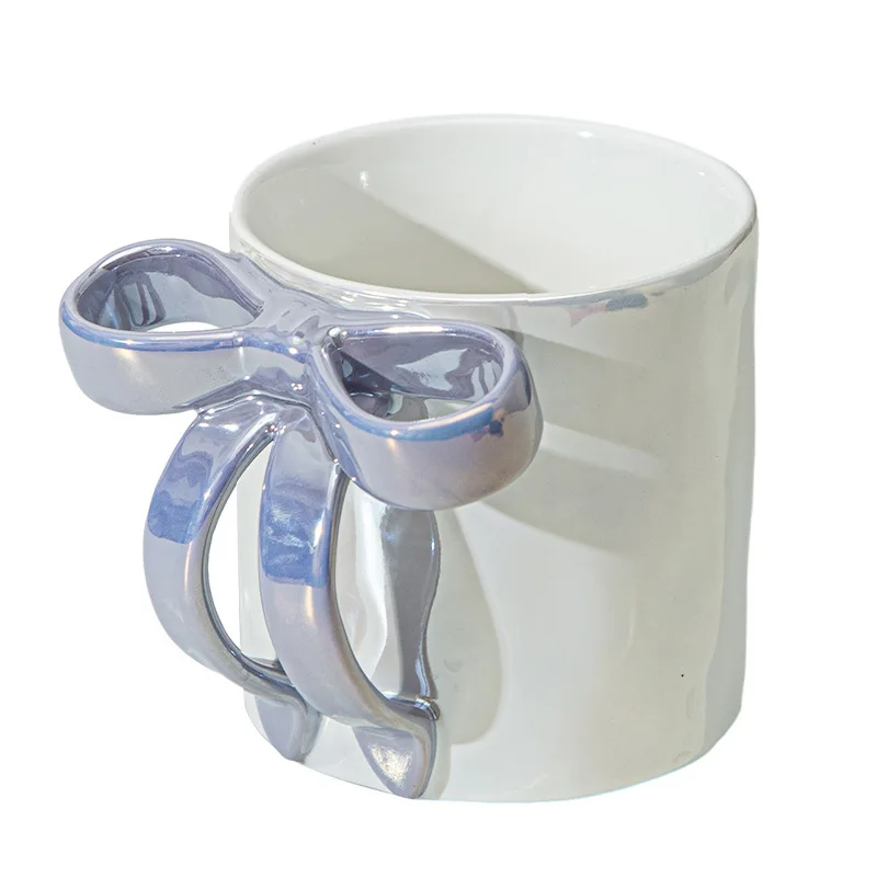 

Simple and creative bow handle ceramic mug pearlescent glaze girl heart coffee cup student couple milk cup