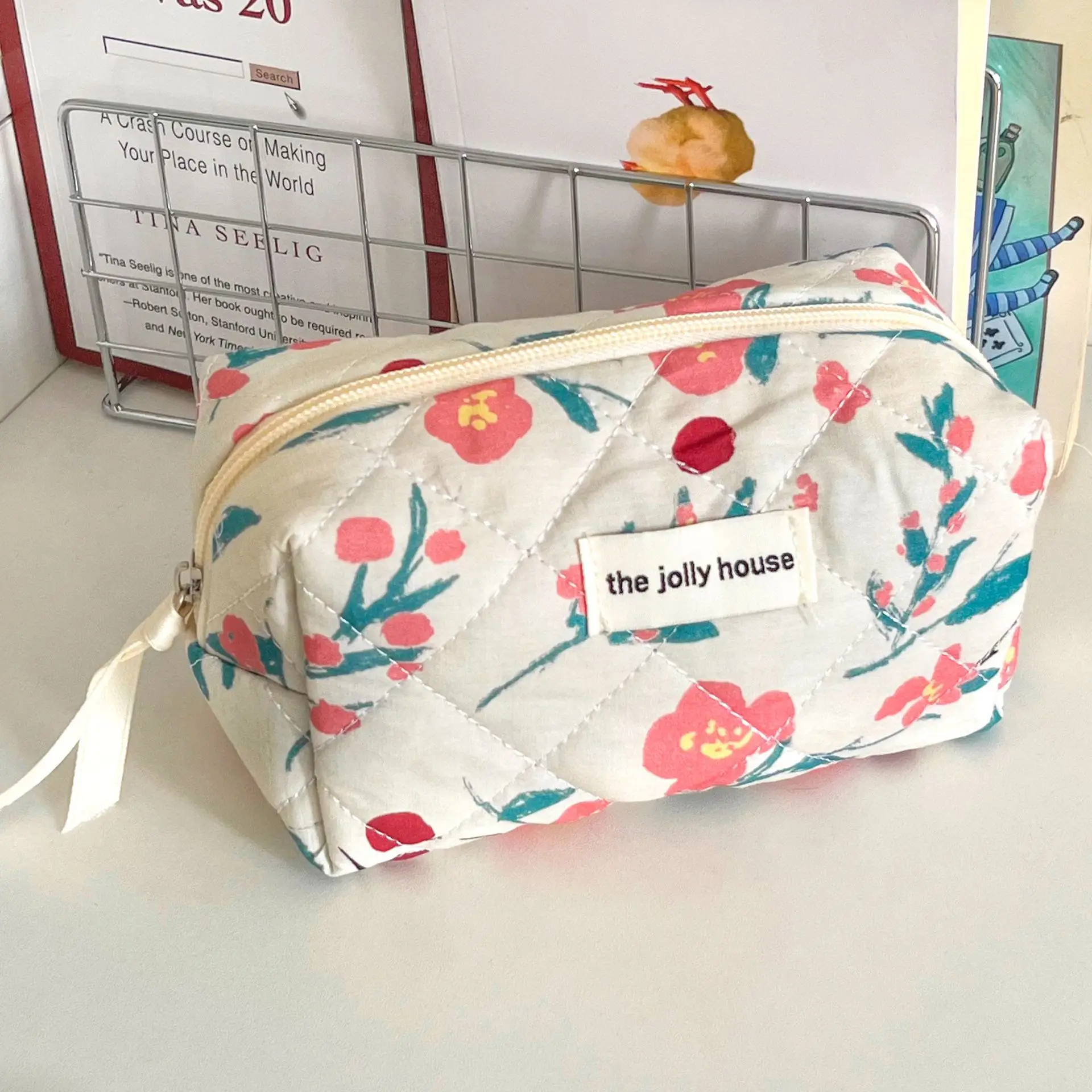 1pc/Set Pink Flower Print Makeup Bag Premium Travel Organizer Cosmetic Bag Makeup Bag Pouch Skincare Bag Toiletry Bag