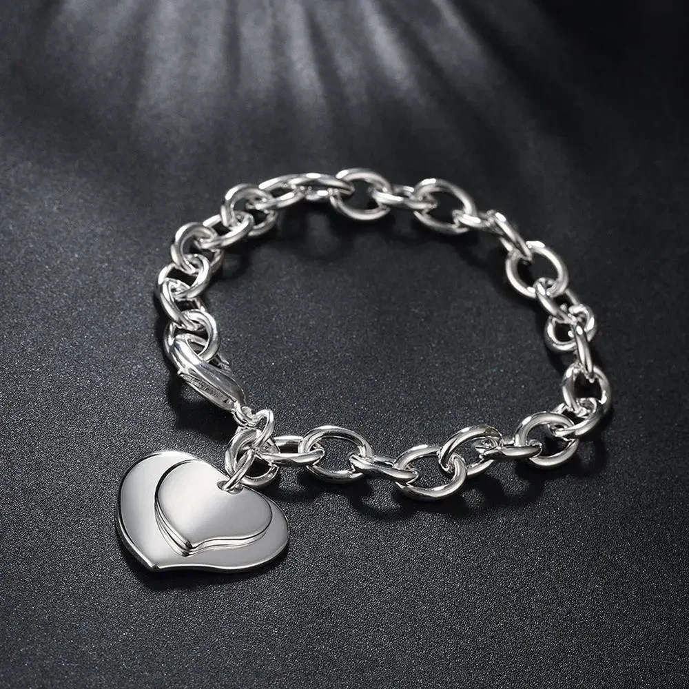 Factory direct 925 Sterling Silver Special double Heart card pendant Bracelet for woman fashion jewelry Valentine's Day gifts