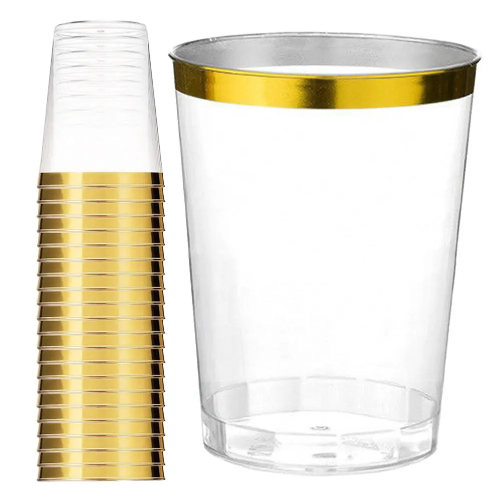 

25Pcs Golden Rim Airplane Cups Transparent Party Cups Smooth Edge Comfortable Feel Multi-Use for Cocktails and Wine