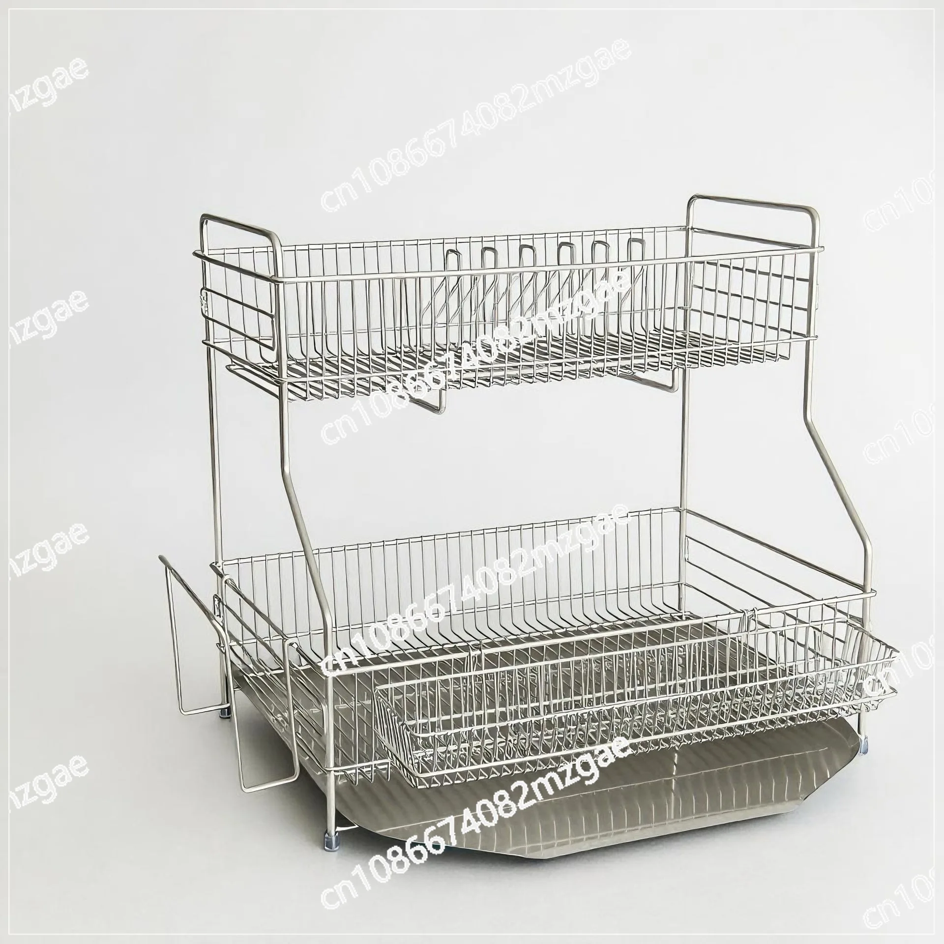 

304 stainless steel double-layer complete rack Korean two-layer retractable drain dish rack
