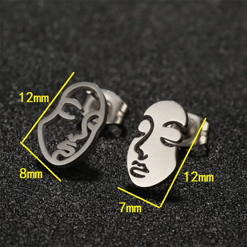 Fashion Girl Face Abstract Stud Earrings for Women Simple Human Face Asymmetry Earings Elegant Female Ear Jewelry Gifts image 2