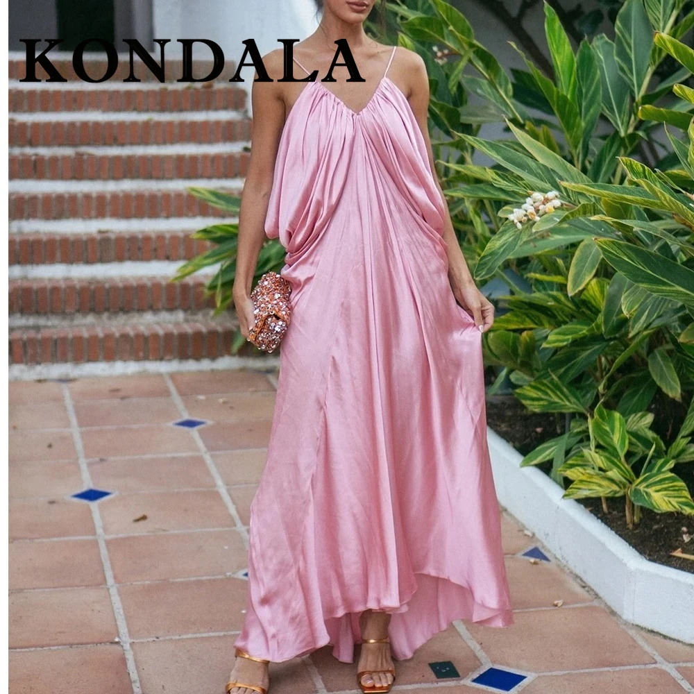 KONDALA Chic Rosa Romantico Elegante Donna Sexy Pieghettato Cami Dress Moda 2025 Guaina Backless Dress Night Party Compleanno Vestido