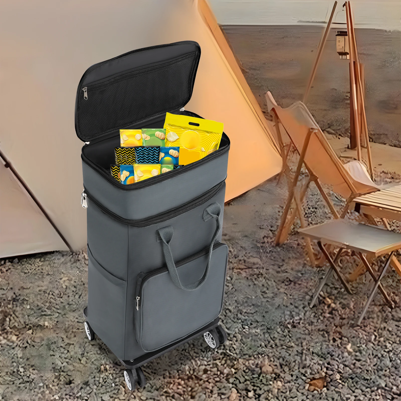 

Retractable Handled Trolley Bag, 5-Wheel Expandable Grocery Hauler, Portable Folding Utility Cart with Storage for Car Trunk