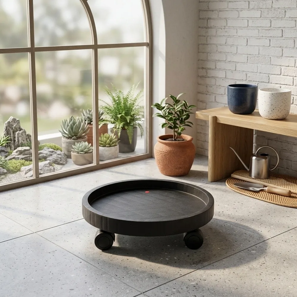 Flower Pot Caddy with Seamless Plastic Body and Integrated Wheel Housing for Reliable Movement Over Extended Use