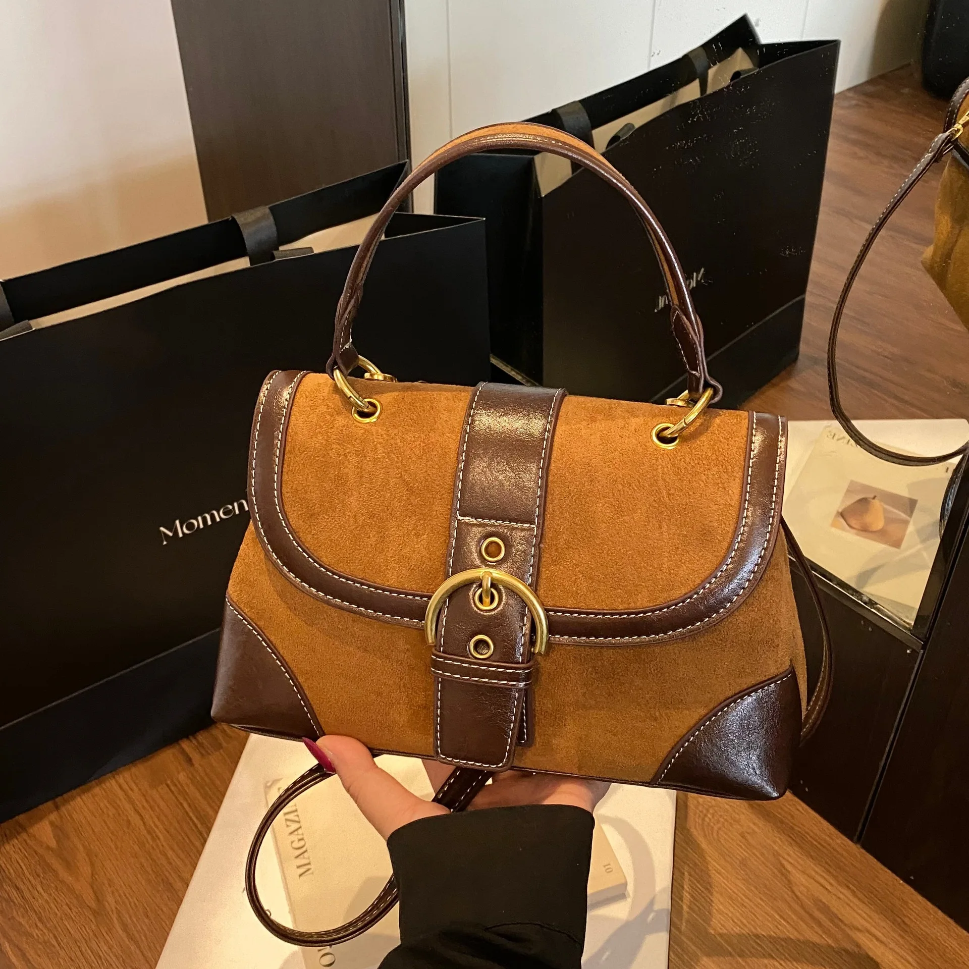 

Модная замшевая сумка через плечо контрастного цвета, 2025 г., высококачественная женская сумка с пряжкой, индивидуальный уникальный дизайн, Bolsos De Mujer