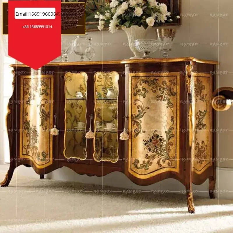 European-style sideboards carved with solid wood and hand-painted lockers Italy luxury porch cabinets