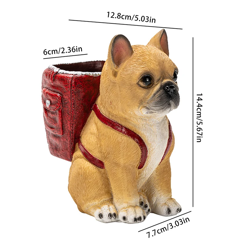 Cute Puppy Pen Holder Desktop Ornament Resin Pen Holder Office Desktop Stationery Storage Container Students Gift