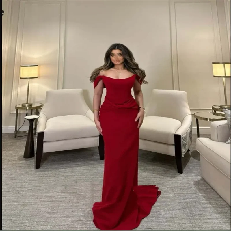 

Элегантное арабское вечернее платье трапециевидной формы по индивидуальному заказу с открытыми плечами, эластичное атласное бордовое платье русалки для выпускного вечера, свадебные платья 2025