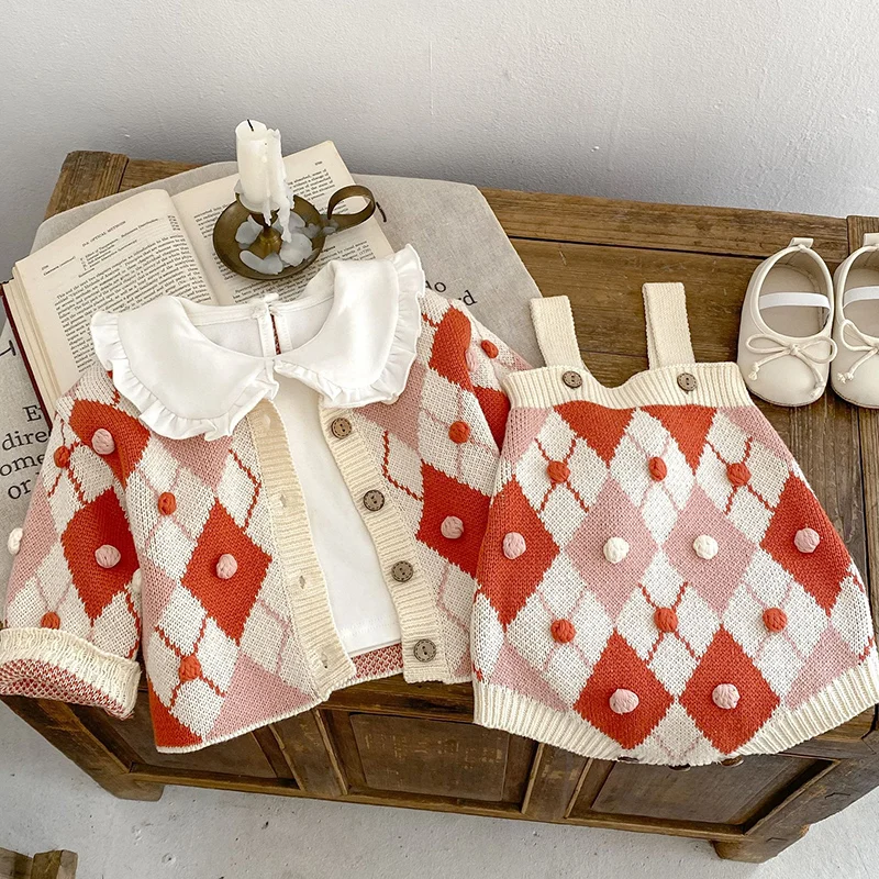 طقم ملابس للأطفال البنات المحبوكة ، بأكمام طويلة ، كارديجان مطبوع ، بذلة للرضع ، ملابس للأطفال ، ربيع ، شتاء #2