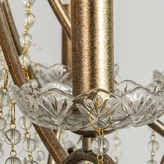 Antique Silver Crystal Chandelier American Farmhouse chandeliers Duplex villa  Rotating Staircase Hanging lamp LED Cristal Light