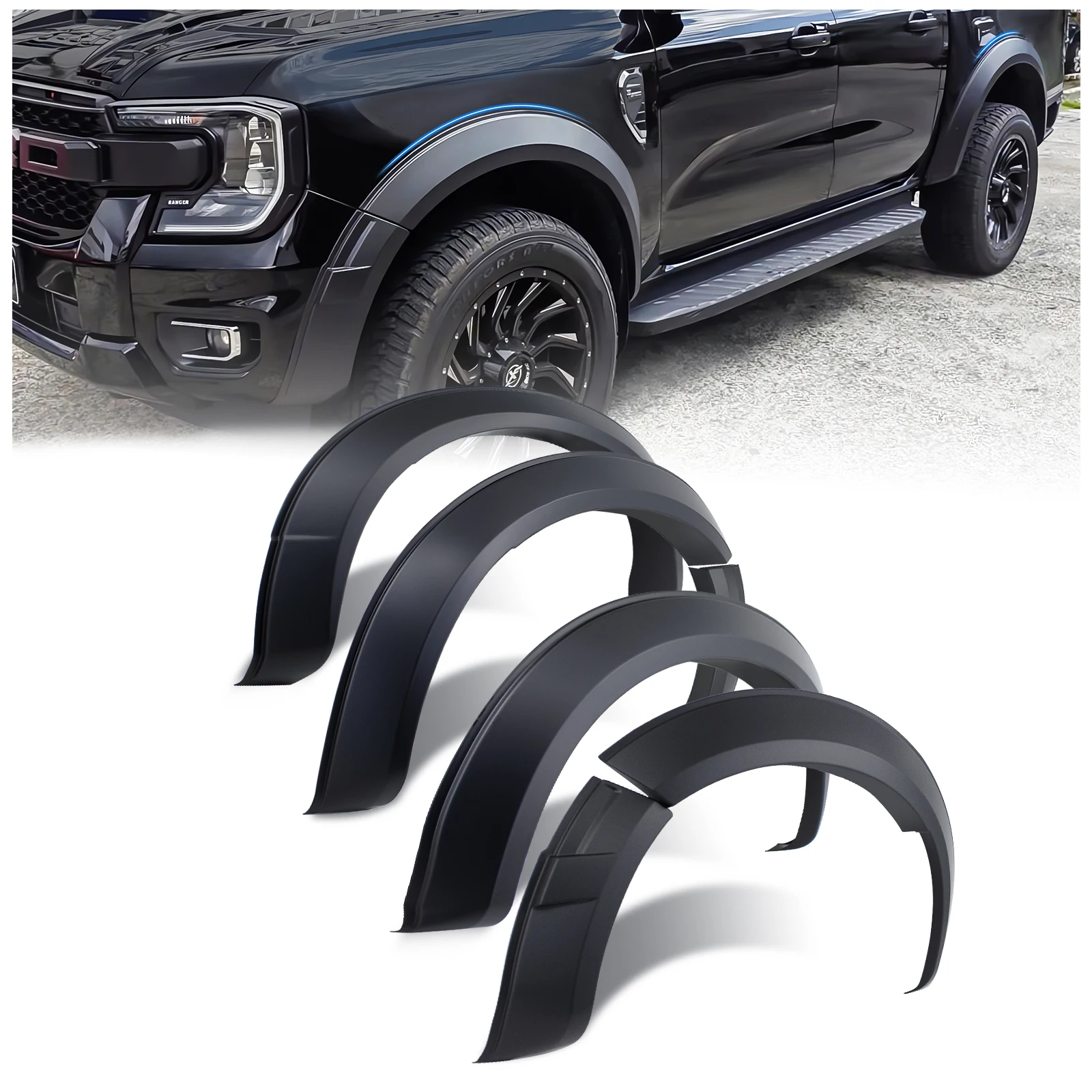 Wheel Arch Mudguards Black Car Styling Fender Flares For Ford Ranger 2022 2023 2024 XLS XLT XL Next-gen Pickup Truck Accessories