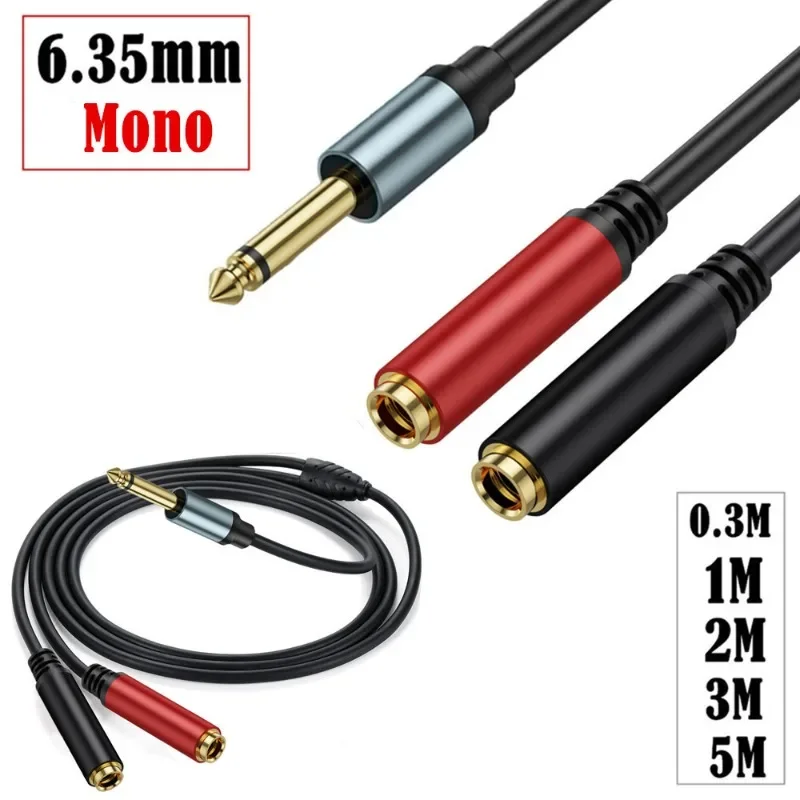 

1/4 Inch TS Mono Splitter Y Cable, 1/4 Inch 6.35mm Mono Male Plug To Dual 1/4 Inch 6.35mm Female Jack