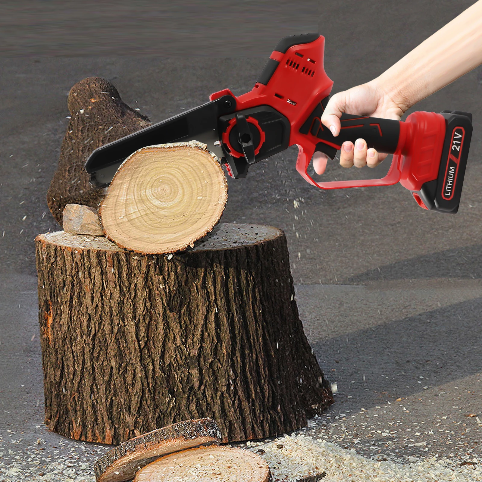 

Lithium Battery Chainsaw, 800m/min Speed, Adjustable Baffle, 21V Battery, 4.3 lbs, One-Handed Operation, for Tree and Firewood C