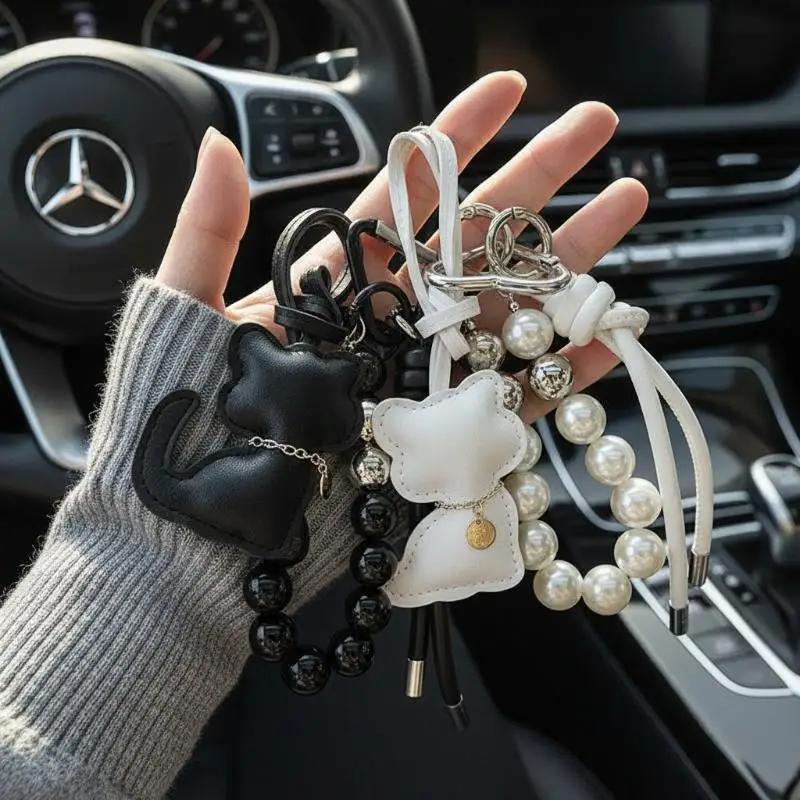 1 Stück Handtaschen-Schlüsselanhänger, Neue Imitationsperlen-Katzen-Handykette, Geschenk, Hängeornament, Anhänger für Frauen und Mädchen – Detail 13