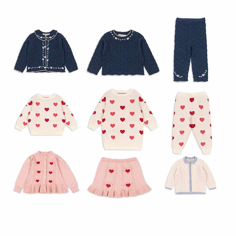 

2025 Autumn Winter Kids Coat and Pants Girl's Dresses Knitted Sweaters Children's clothing Set Trousers Cardigan