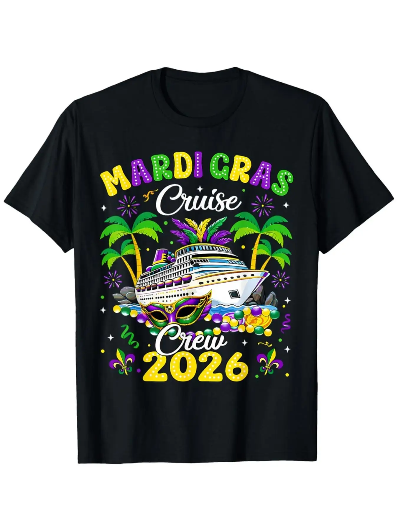 Men's Mardi Gras Cruise Crew 2026 Trip New Orleans T-Shirt - Family Matching Tee with Cruise & Festival, Ultra-Soft Breathable M