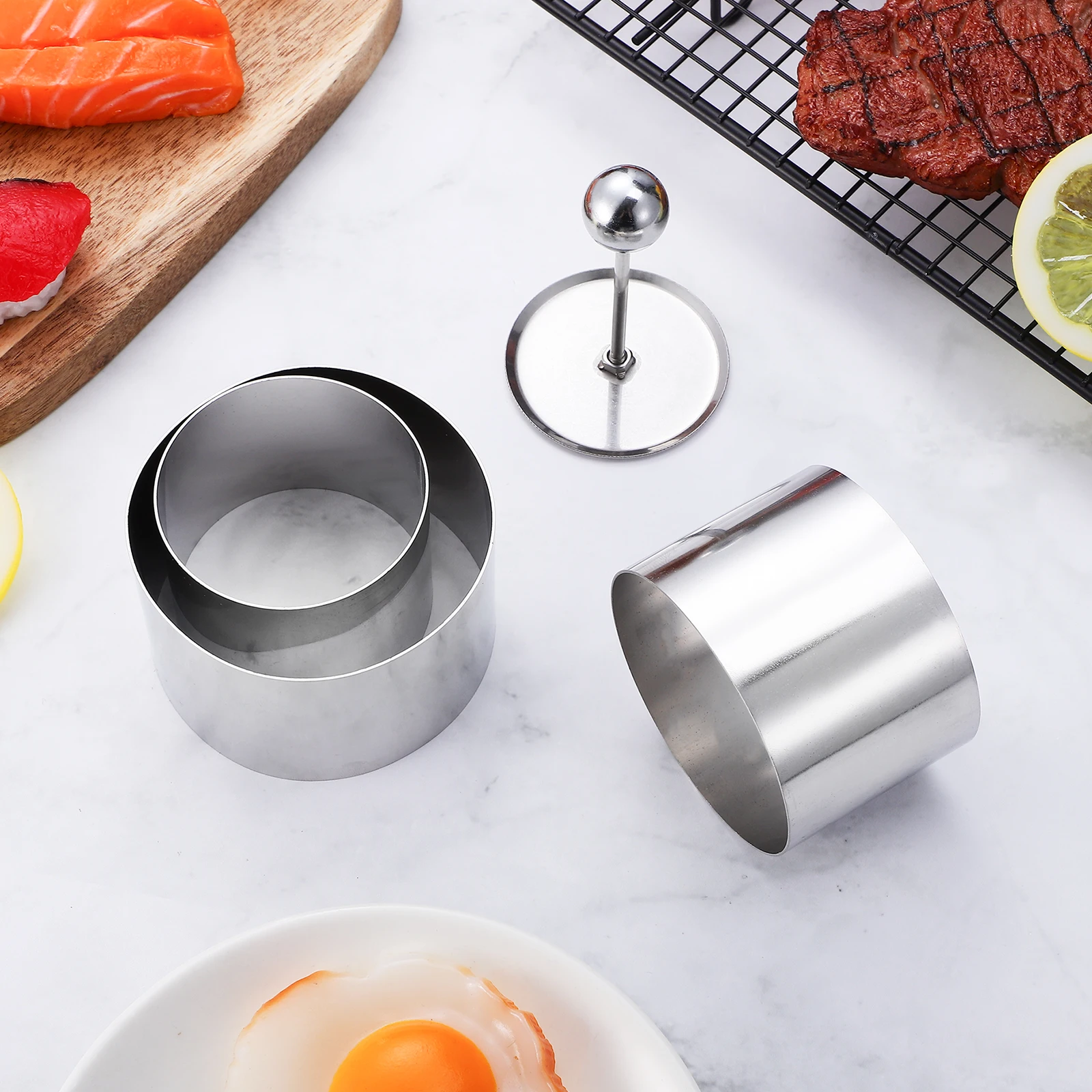 

3pcs Stainless Steel Round Cold Dish Mold Easy Clean Practical Kitchen Utensil Lightweight Baking Pan Tool For Home