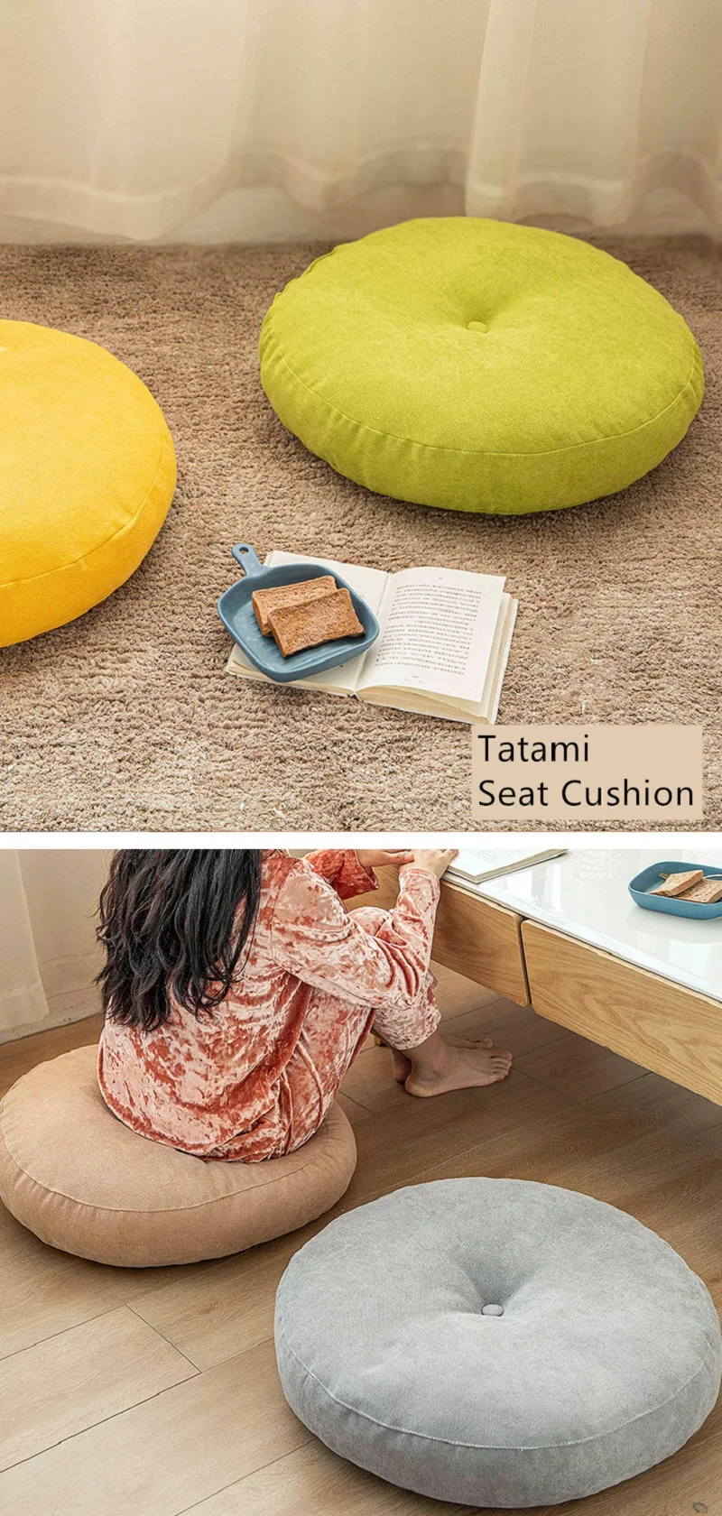 Inyahome Große Bodenkissen, rundes Sitzkissen für Erwachsene und Kinder, getuftet, dickes Meditationskissen für Yoga, Wohnzimmer, Tatami – Detail 9