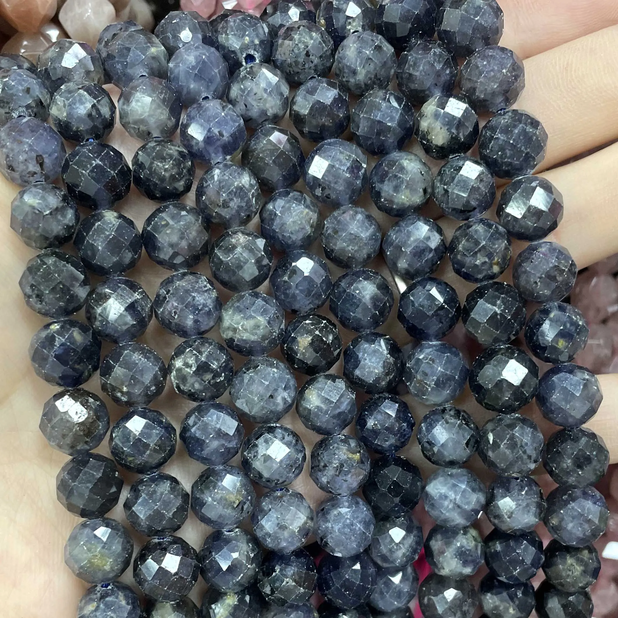 6 8 10MM Natural Stone Faceted Cordierite Gem Loose Spacer Beads For Jewelry Making DIY Fashion Bracelet Necklace 7.5 inches