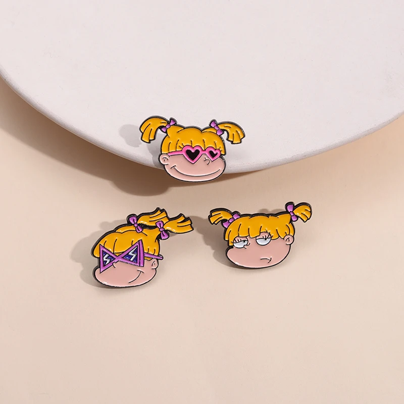 Naughty Cool Girl Enamel Pins Custom Yellow Haired Girl Brooches Lapel Badges Cartoon Funny Jewelry Gift for Friends