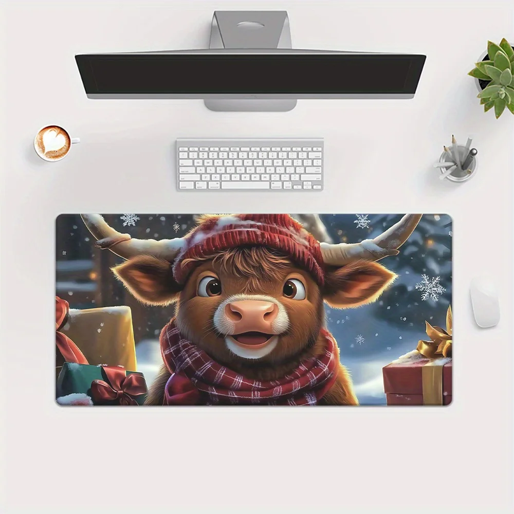 Cute Highland Cattle Mouse Pad Christmas Design Soft Rubber Anti-Slip Desk Mat for Gaming Office PC Laptop