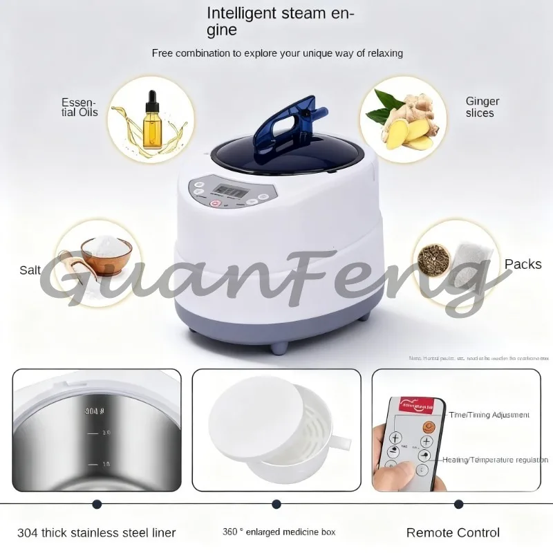 Upgraded 2L Home Sauna Steamer Pot Steam Generator, 1000W 220V/240V Vapor Spa Machine Equipped with EU & US Dual Plugs