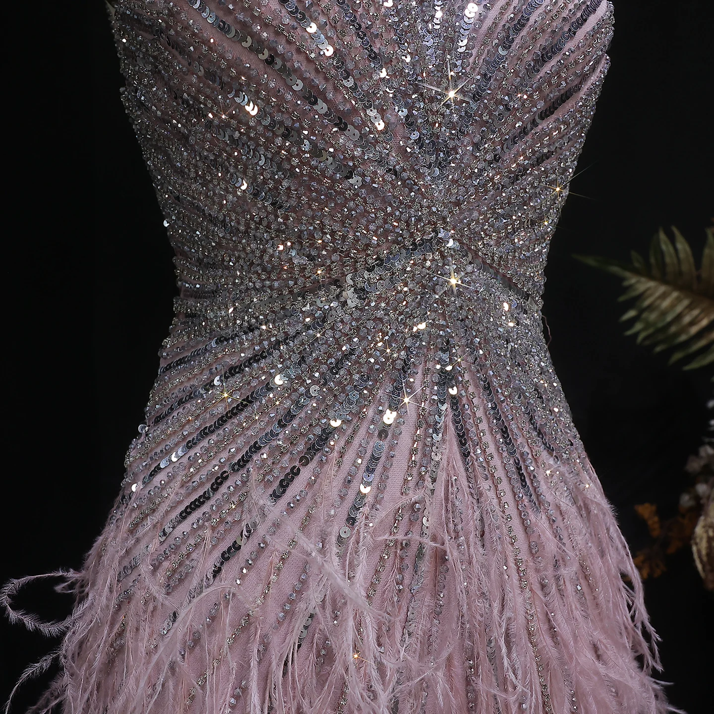 Sharon Said Dubai Luxuriöse Feder-Meerjungfrauenkleider in Silber für Hochzeiten, Blaues Arabisches Abendkleid, Partykleider SS004 Maßanfertigung – Detail 17