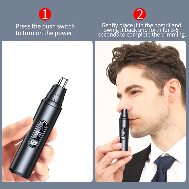 ماكينة تشذيب شعر الأنف الصغيرة بجيب صغير LED جهاز إصلاح شعر الأنف الرقمي المقاوم للماء غير مؤلم كهربائي للرجال/النساء ماكينة تشذيب شعر الأنف