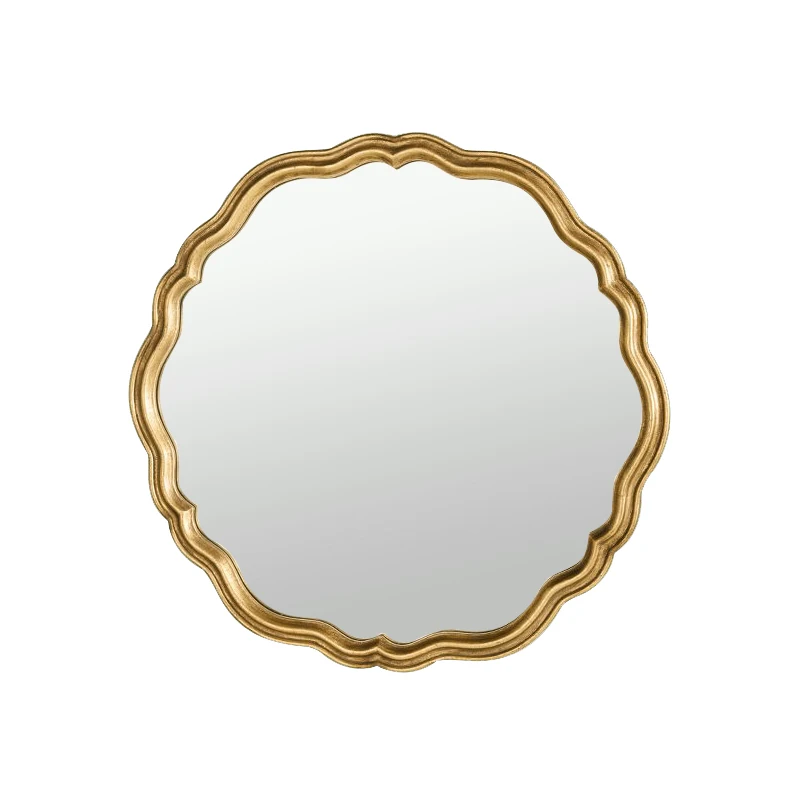 French retro bathroom mirror round makeup mirror glass  wall-mounted vanity  with lamp defogging
