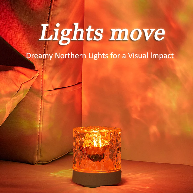 LED Water Pattern Ambient Table Lamp RGB Rechargeable USB Projection Dimming Water Wave Desktop Decorative Lamp Bedroom Bedside