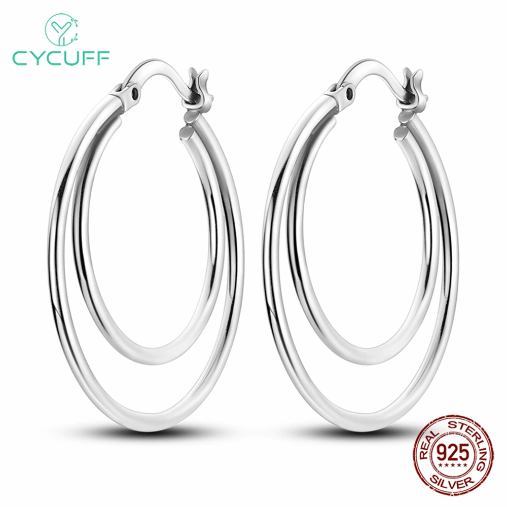 54 Style Large Double Circle Hoop Earrings with Colorful CZ Zircon 925 Sterling Silver Heart Earrings for Lady Gift Fine Jewelry