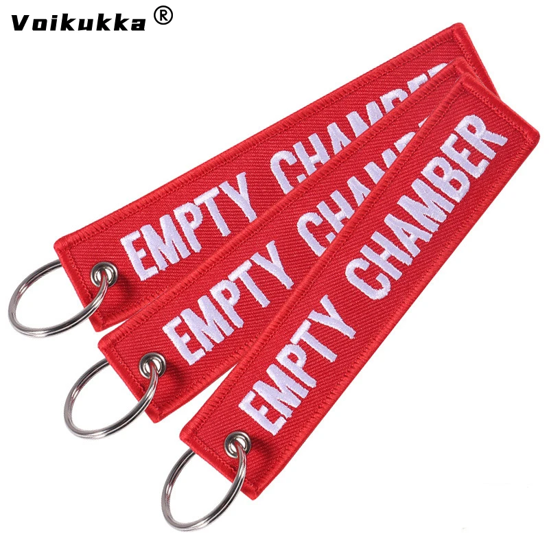 

Voikukka Jewelry Text Embroidery EMPTY CHAMBER Red Pendant Tags Keychain Rectangle Key Chains Souvenir Wholesale