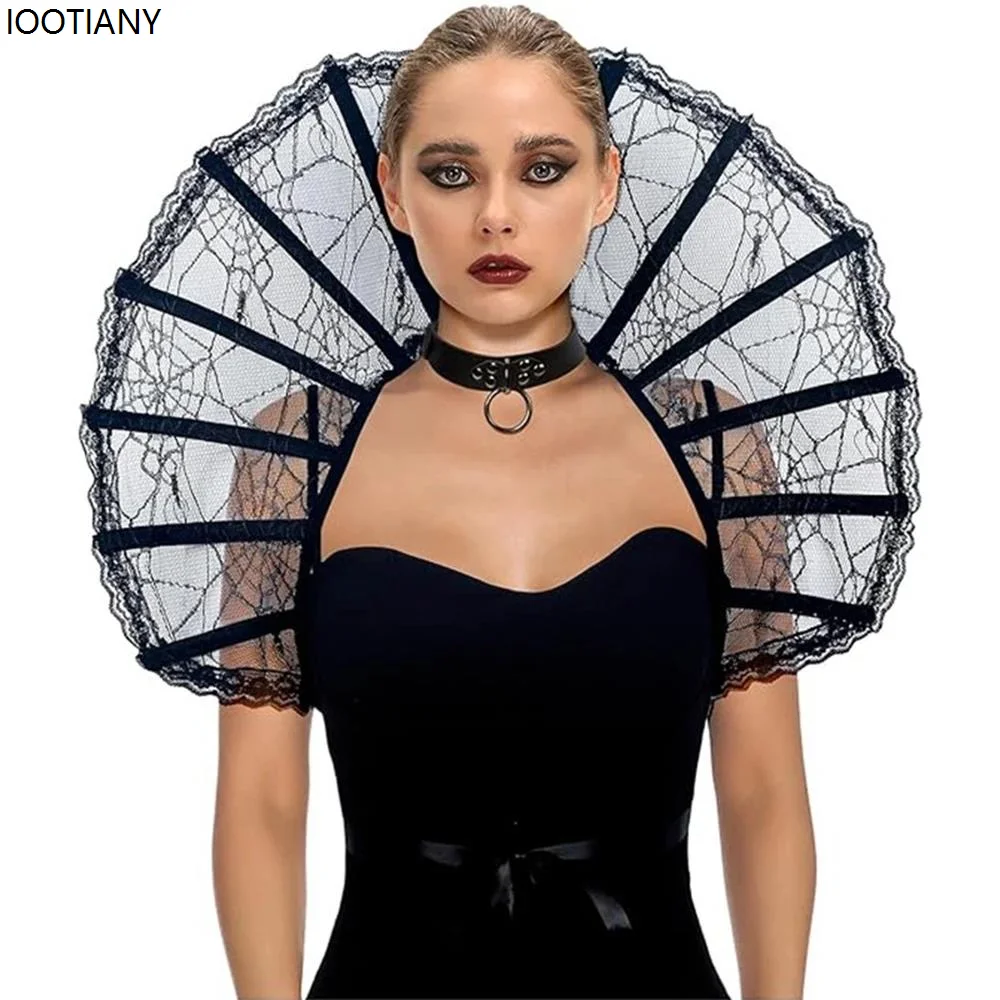 Kobiety gotycka stójka wampir koronkowa peleryna kołnierz Halloween czarownica akcesoria Cosplay karnawałowe przyjęcie Masquerade element ubioru