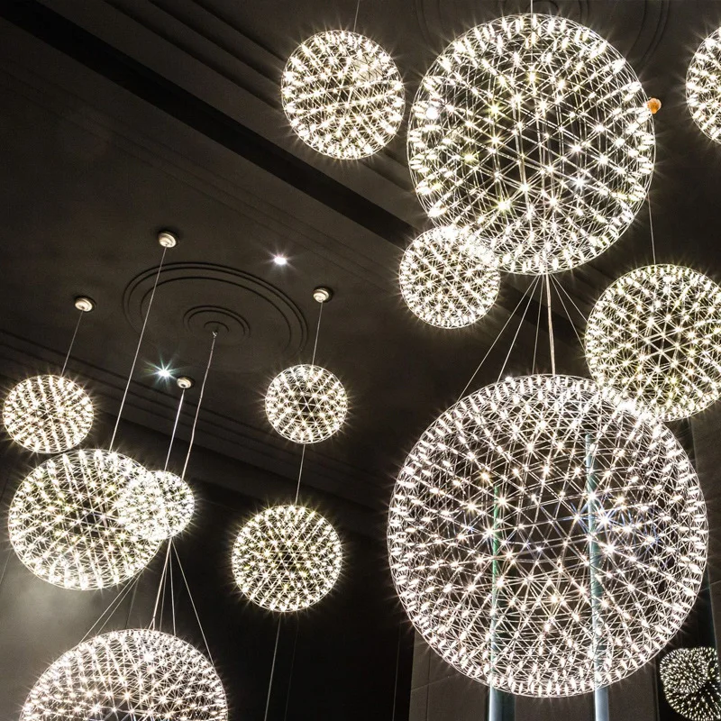 Modern Brief Loft Spark Ball LED Pendant Light Stainless Steel Firework Dandelion Chandeliers Lighting Bar Bedroom Living Room