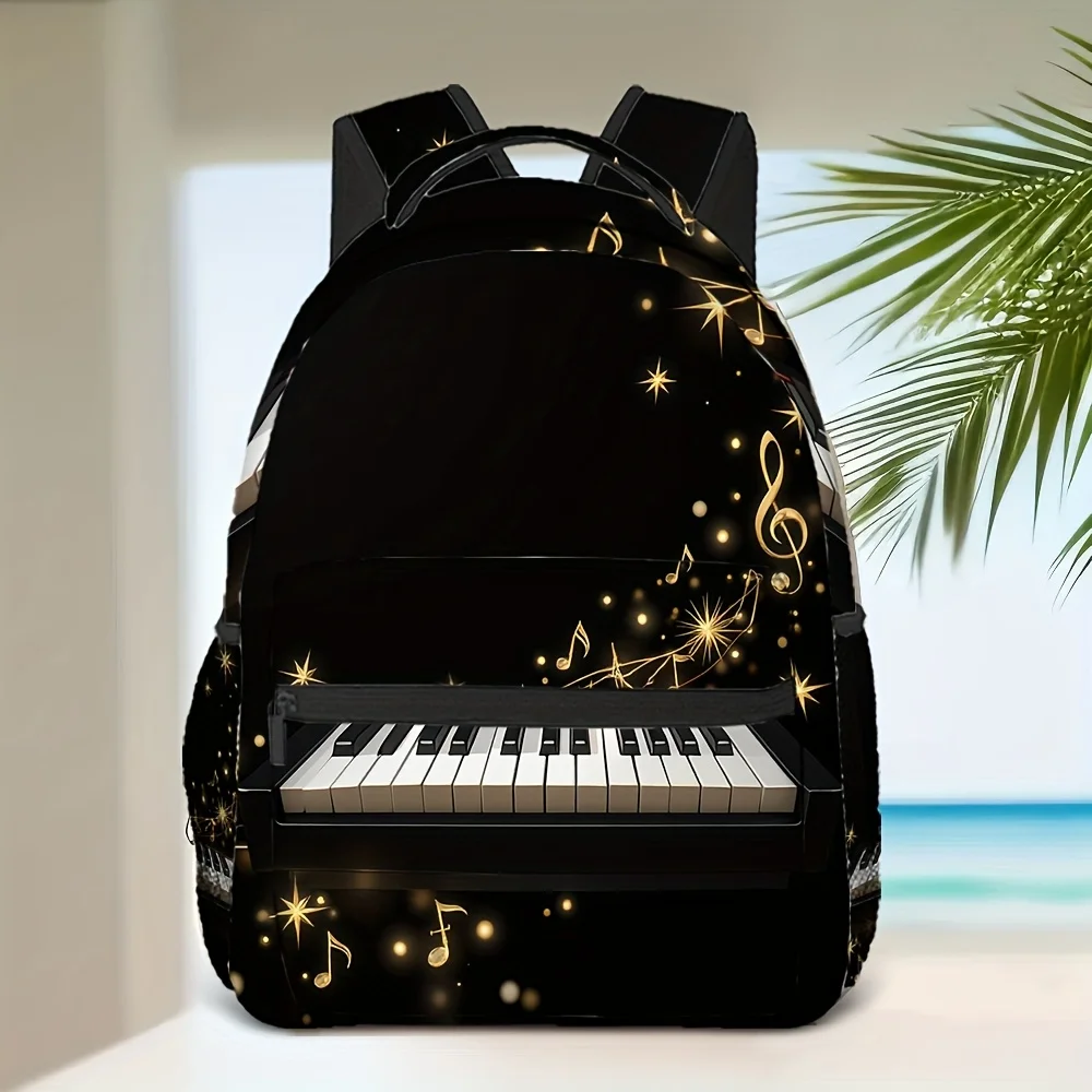 Musical Note Backpack Suitable for Campus Casual Use Lightweight with Music-Themed Print Zipper Closure for Musically Inclined
