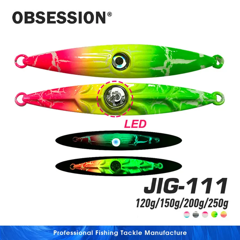 OBSESSION J111 120g 150g 200g 250g LED Light Deepsea Metal Jig Spoon Slow Sinking Jigging Fishing Lure Pesca Artificial Jigbait