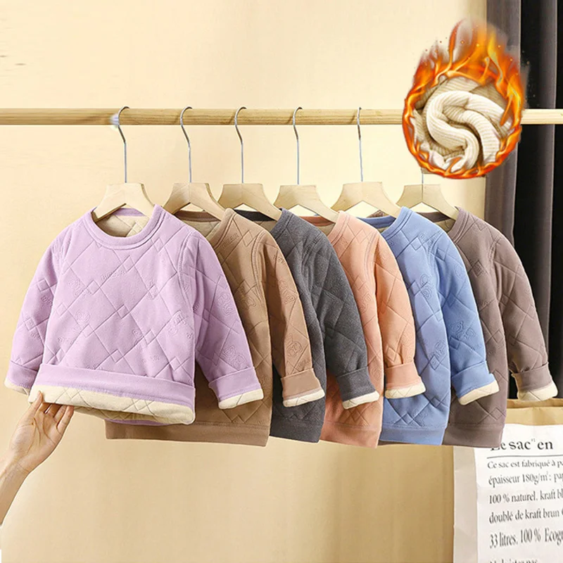 

Children's Thermal Underwear Boys Girls Thickened Long-sleeved Pullover Kids Padded Winter Clothing New Teenager Cotton Coats