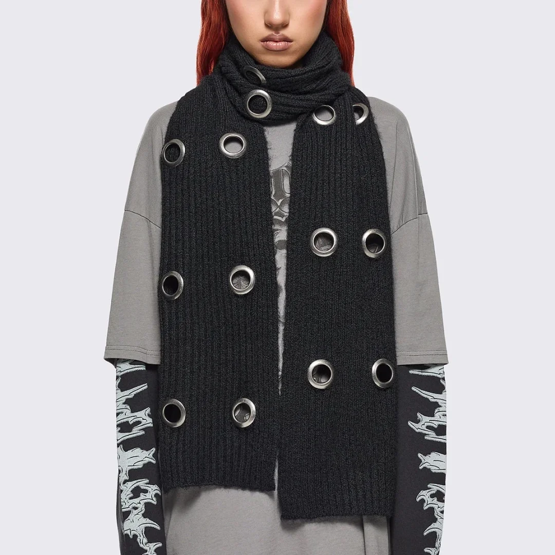 

Retro Street Metal Decoration Knitted Scarf Trendy Y2K Warm Scarf for Men And Women Harajuku Autumn Winter Fashion Accessories