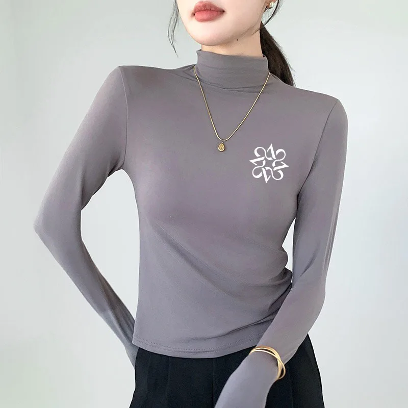 ST ANDREWS-suéter de cuello medio alto para mujer, camisa básica de otoño e invierno, camiseta cálida ajustada de manga larga