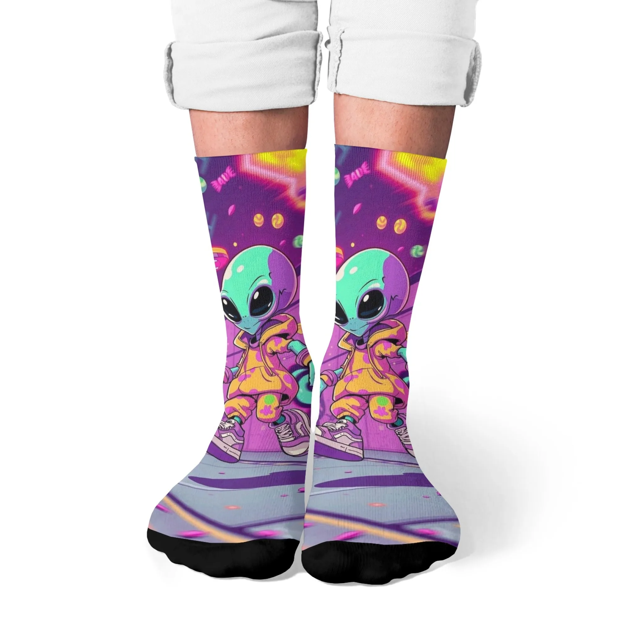 

Harajuku Ретро Мультфильм Чужой Принт Мужские Носки Роман Уличный Тренд Неоновый Стиль Повседневные Носки Удобные Дышащие Носки Подарок