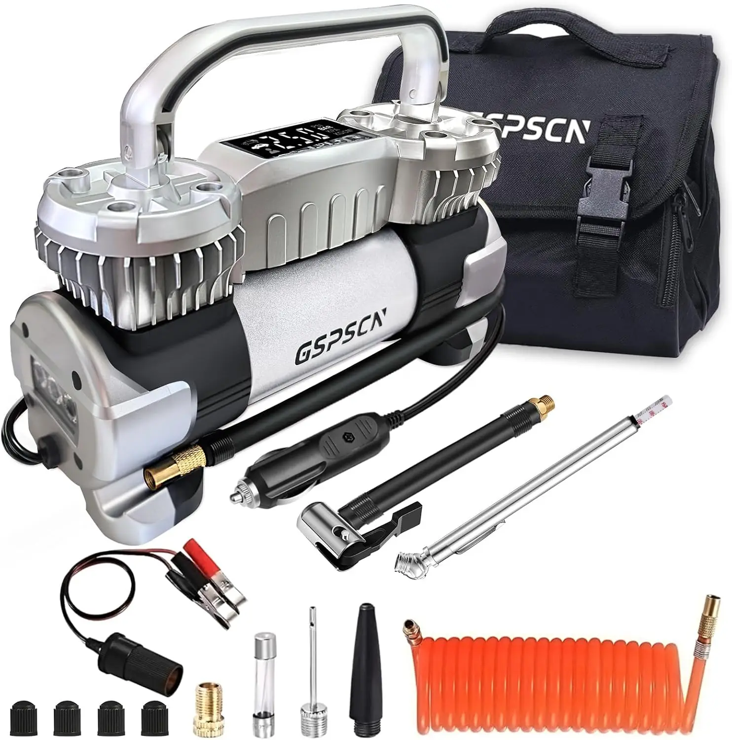 

6X Faster Digital Air Compressor, 12V Metal Tire Inflator w/Adapter & Gauge, 150PSI LED Light for Car, Truck, SUV, RV, Balls