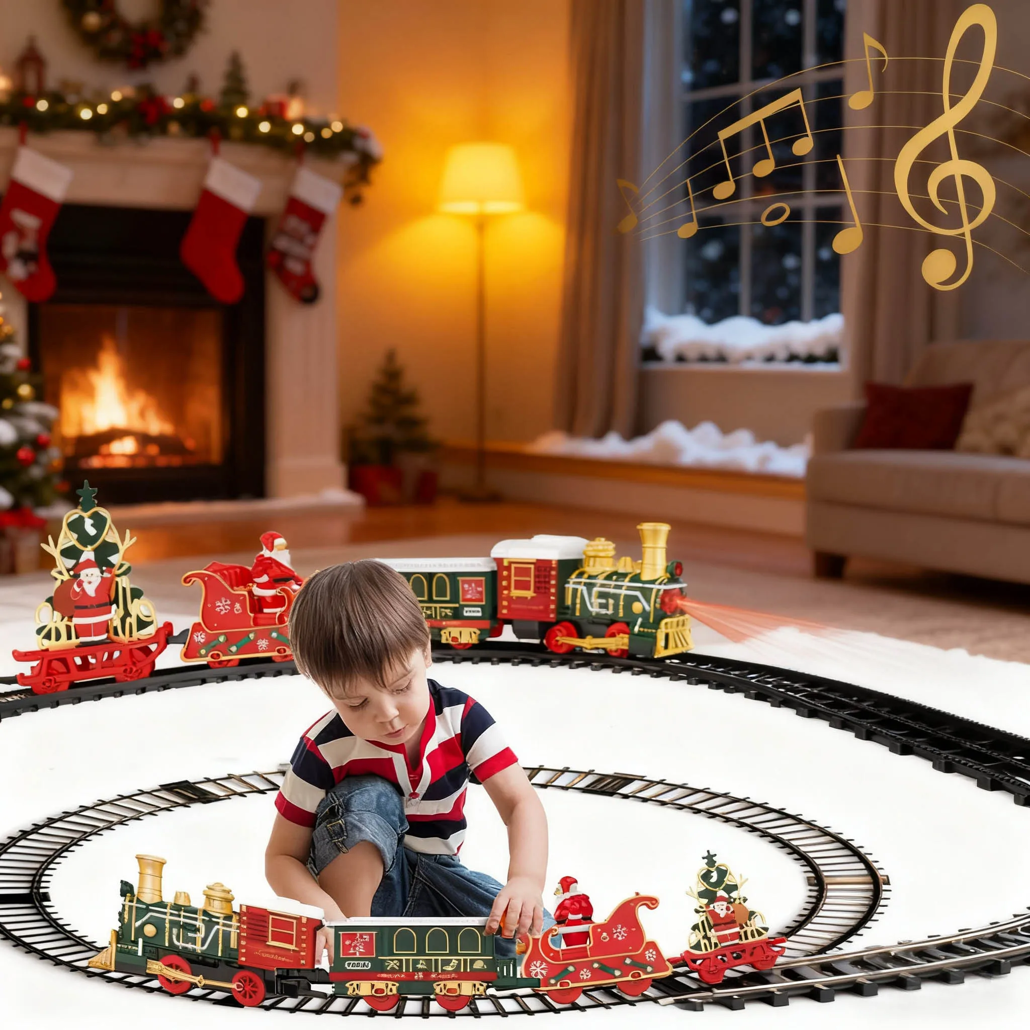 Christmas Electric Train Steam Railway Track Train Series Classical Eletric Train with Music Lights Christmas Birthday Gifts Xma