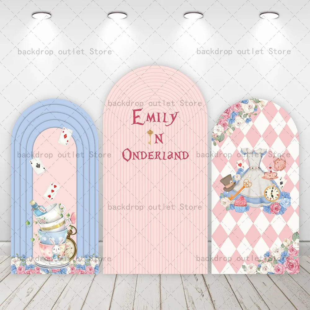 Mehofond – Housse d'arche personnalisée Thème Pays des Merveilles, Décoration de fête d'anniversaire pour filles, Princesse, Enfants, Thé, Accessoires de toile de fond photo florale