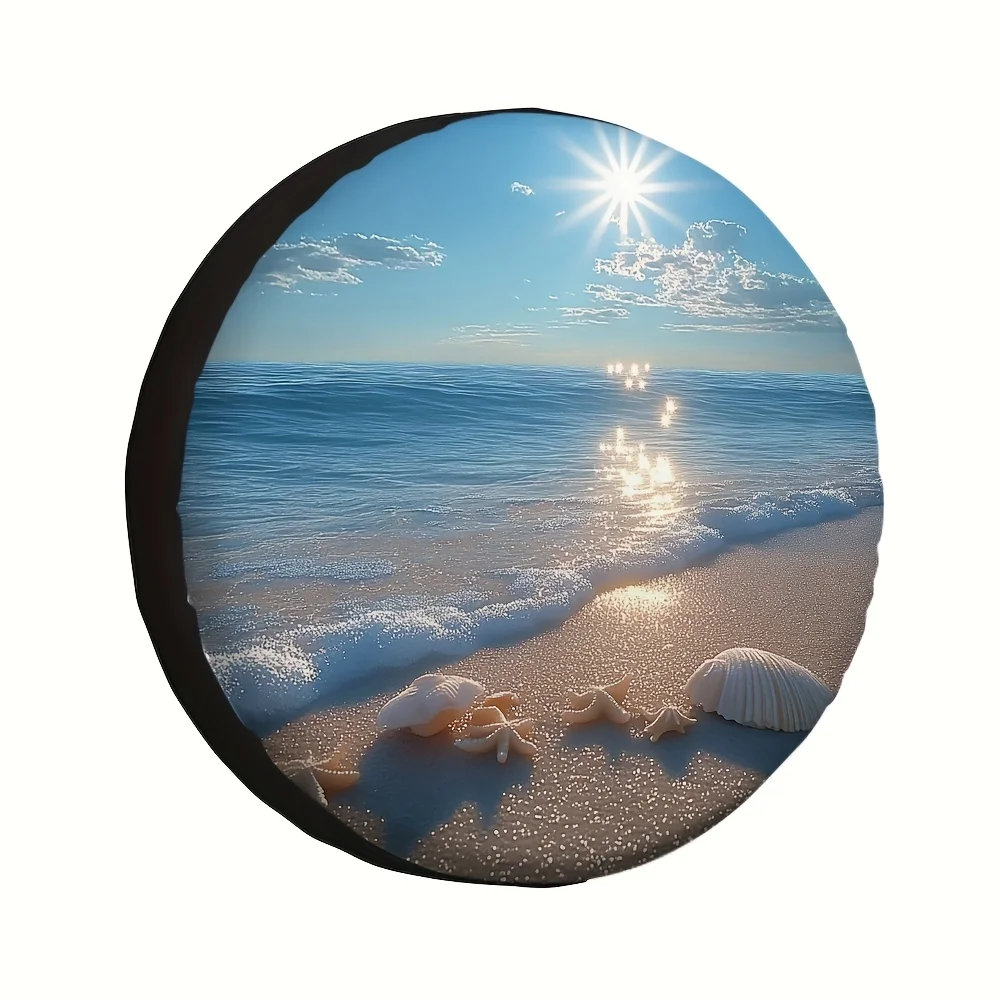 1pc, Popular Tire Covers Beach Sunrise Versatile Polyester Fabric,Without Electricity Travel Suitable For Mountain Parking