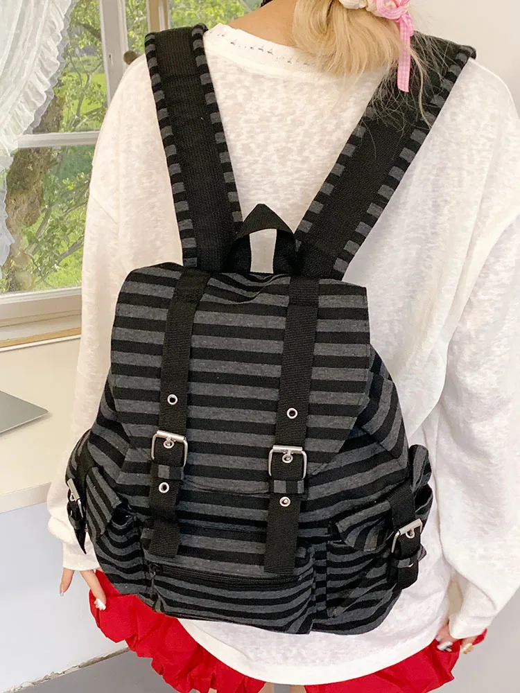 

Minimalist Stripe Canvas Backpack - Spacious College Bookbag for Women, Summer Campus Rucksack