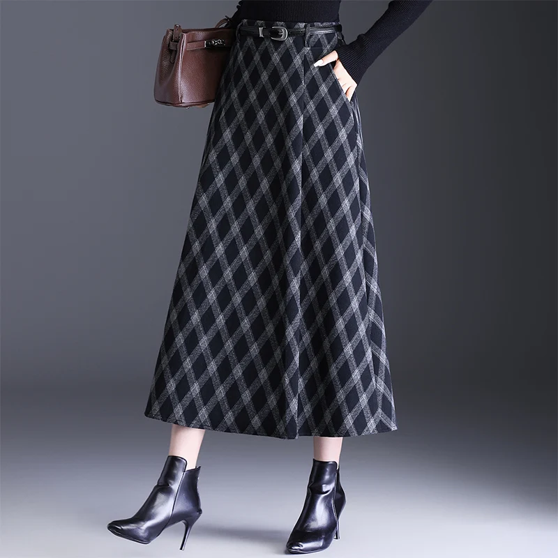 

Юбка миди А-силуэта с высокой талией, в клетку, женская, осенне-зимняя, новая, из полиэфирного волокна, винтажная