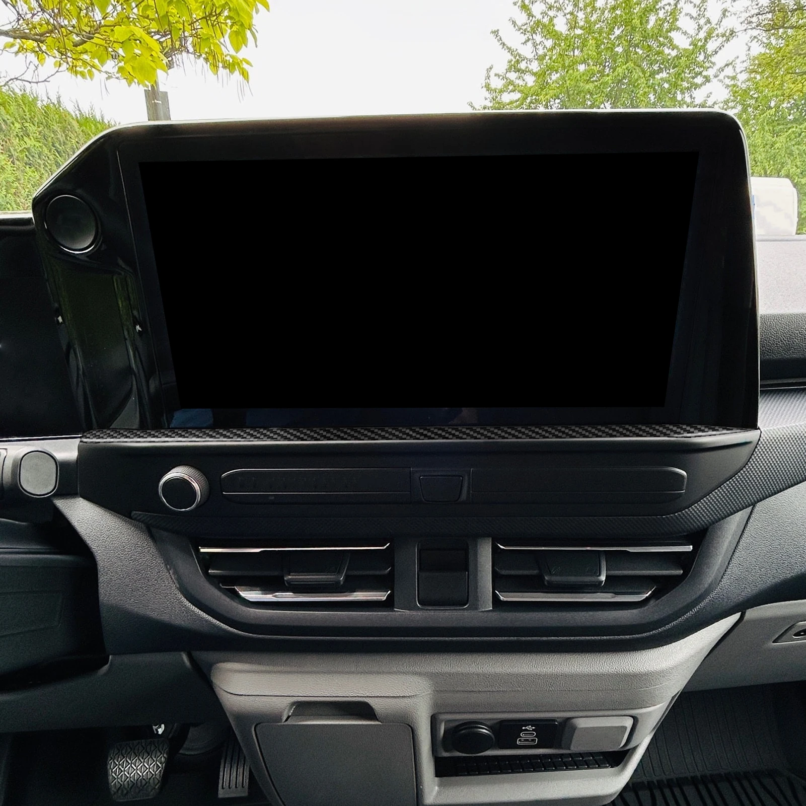 For Ford Transit Custom V700 2023-2026 Carbon Fiber Central Control Navigation Panel Decorative Strips Car Accessories Sticker
