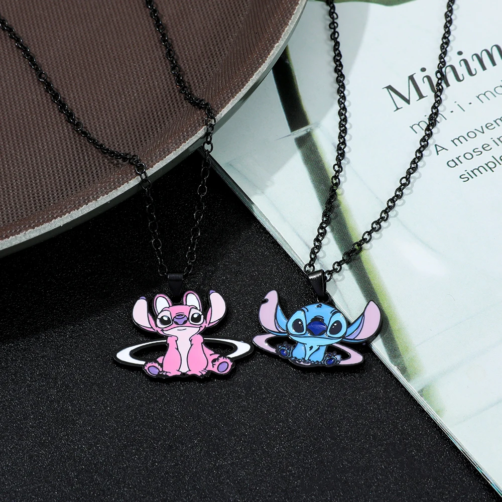 

Stitch Angel Enamel Pendant Necklace for Women - Cute Aesthetic Saturn Clavicle Chain Jewelry, Valentine's Day Gift, Party Gift