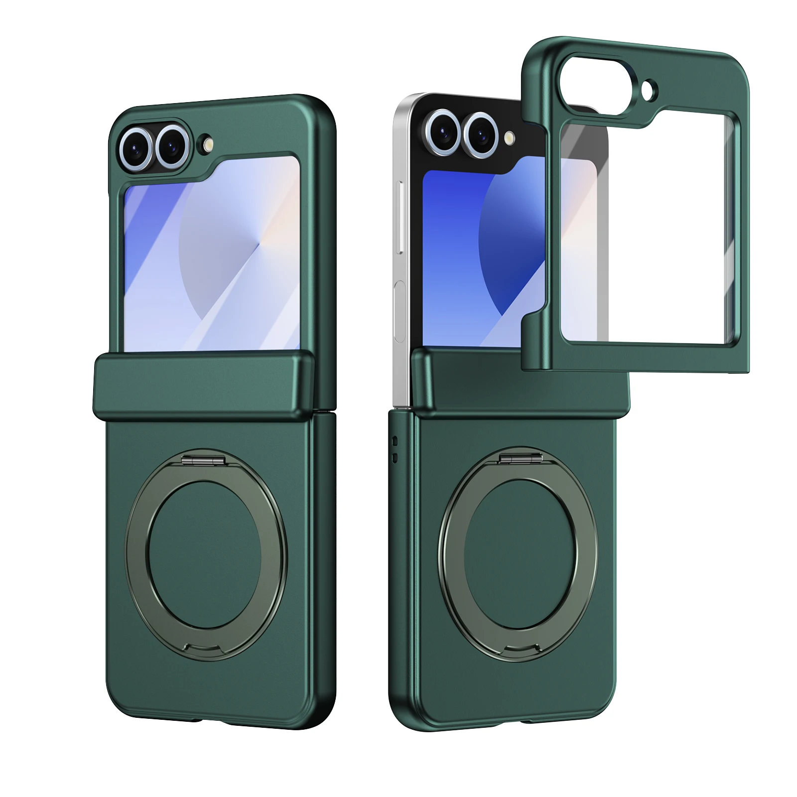 360° Rotatable Ring Holder Magnetic Wireless Charging Tempered Glass Film Case For Samsung Z Flip 7 6 5 Shockproof Cover